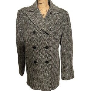 Vintage Paul Levy Trench Coat Womens Gray Wool Herringbone Jacket Size 10